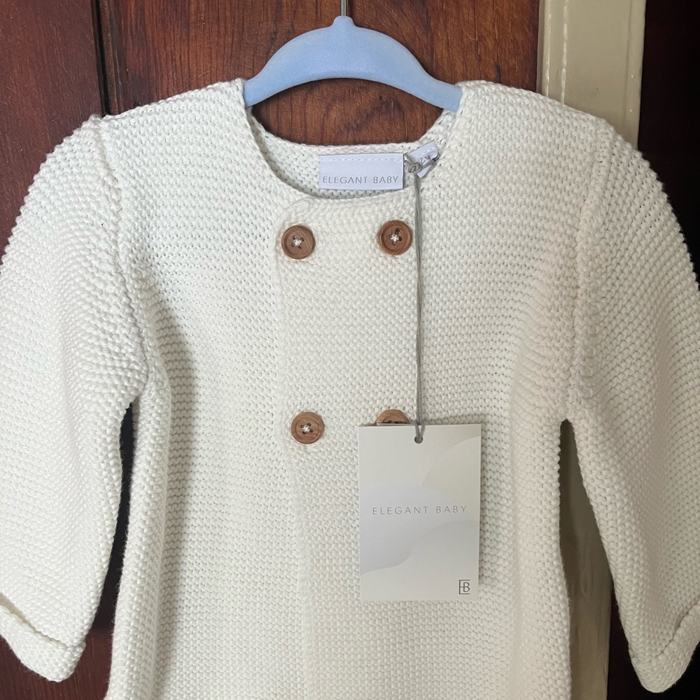 Elegant Baby cotton knit cardigan, white